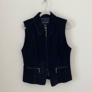 Linda Allatd Ellen Tracy Black Leather Vest
